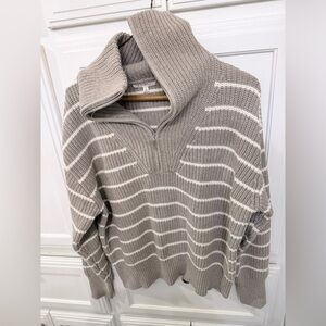 Z Supply Taupe and Cream Striped Turtleneck Sweater